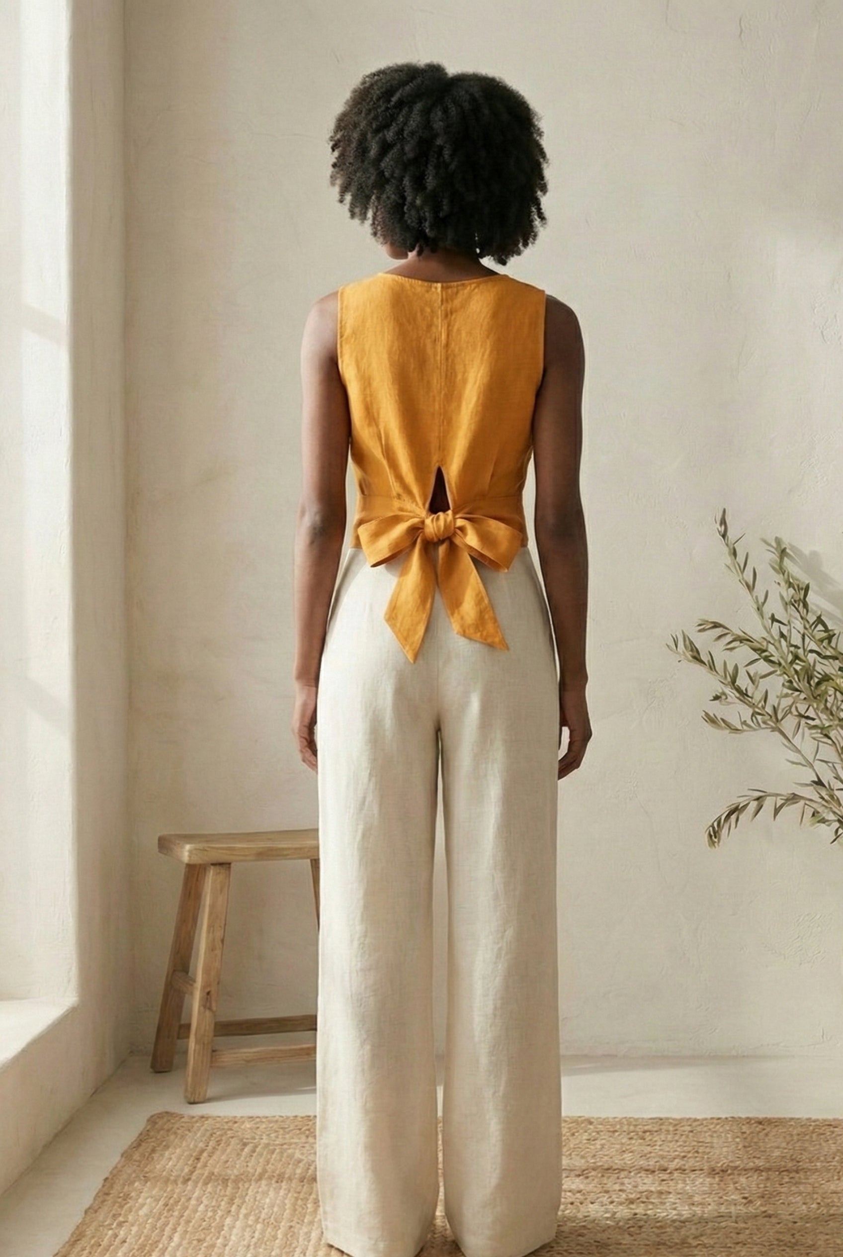 Linen Wrap Blouse with Tie Belt