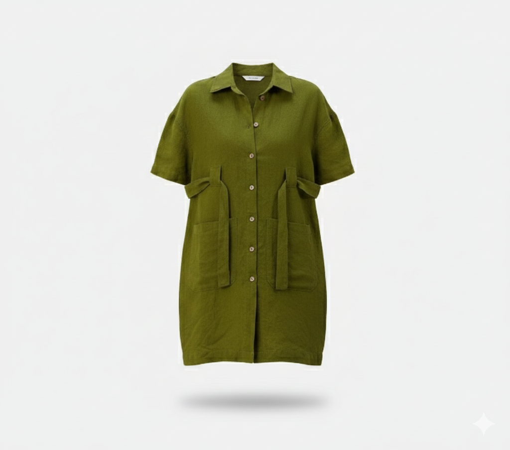 Elbow Sleeve Linen Tunic Dress