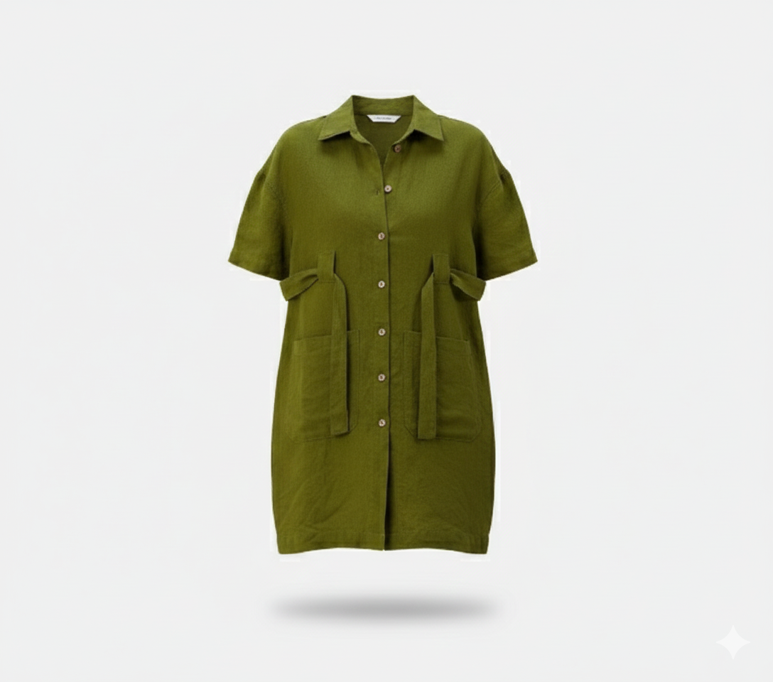 Elbow Sleeve Linen Tunic Dress