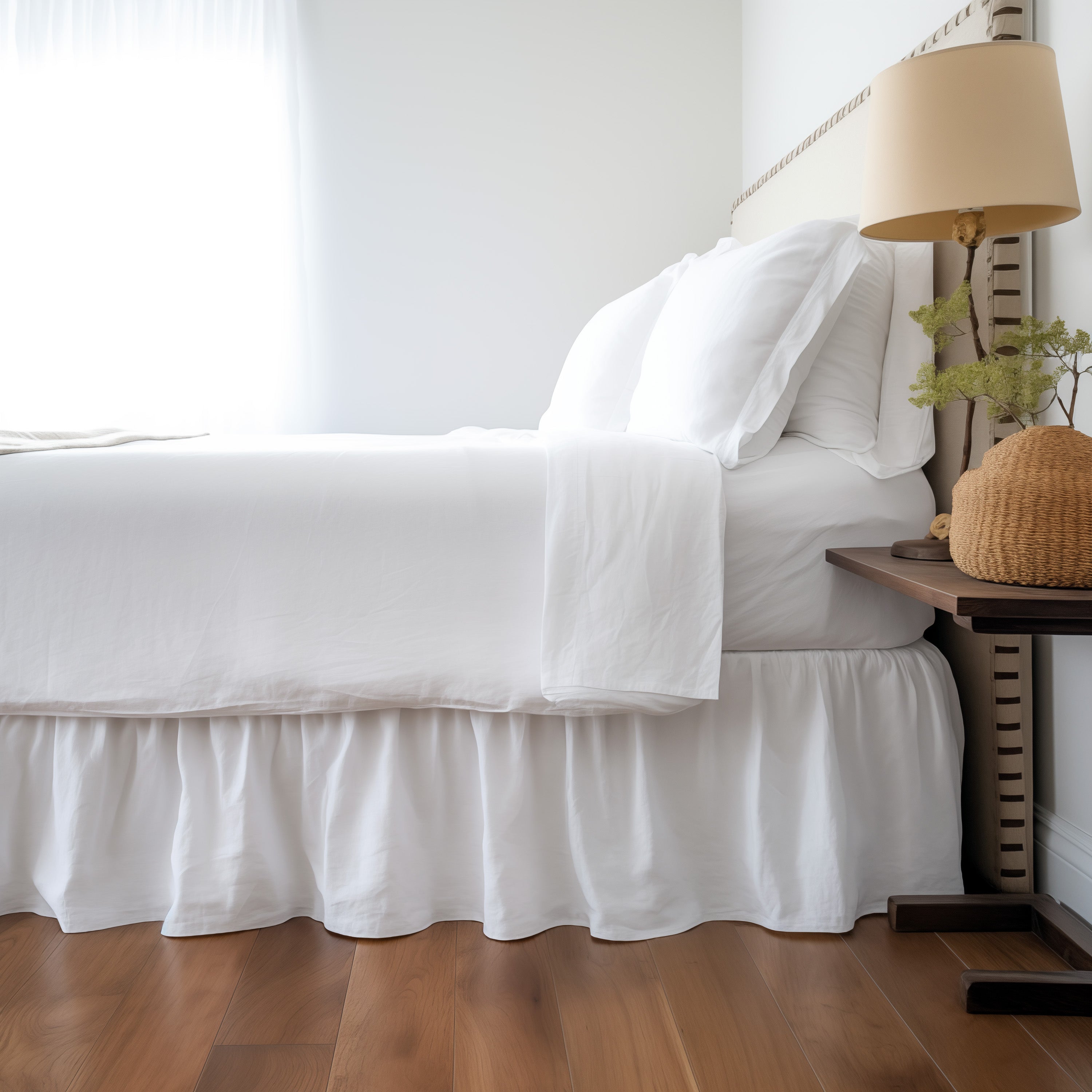 Linen Bed Skirt with Skirt Ruffled