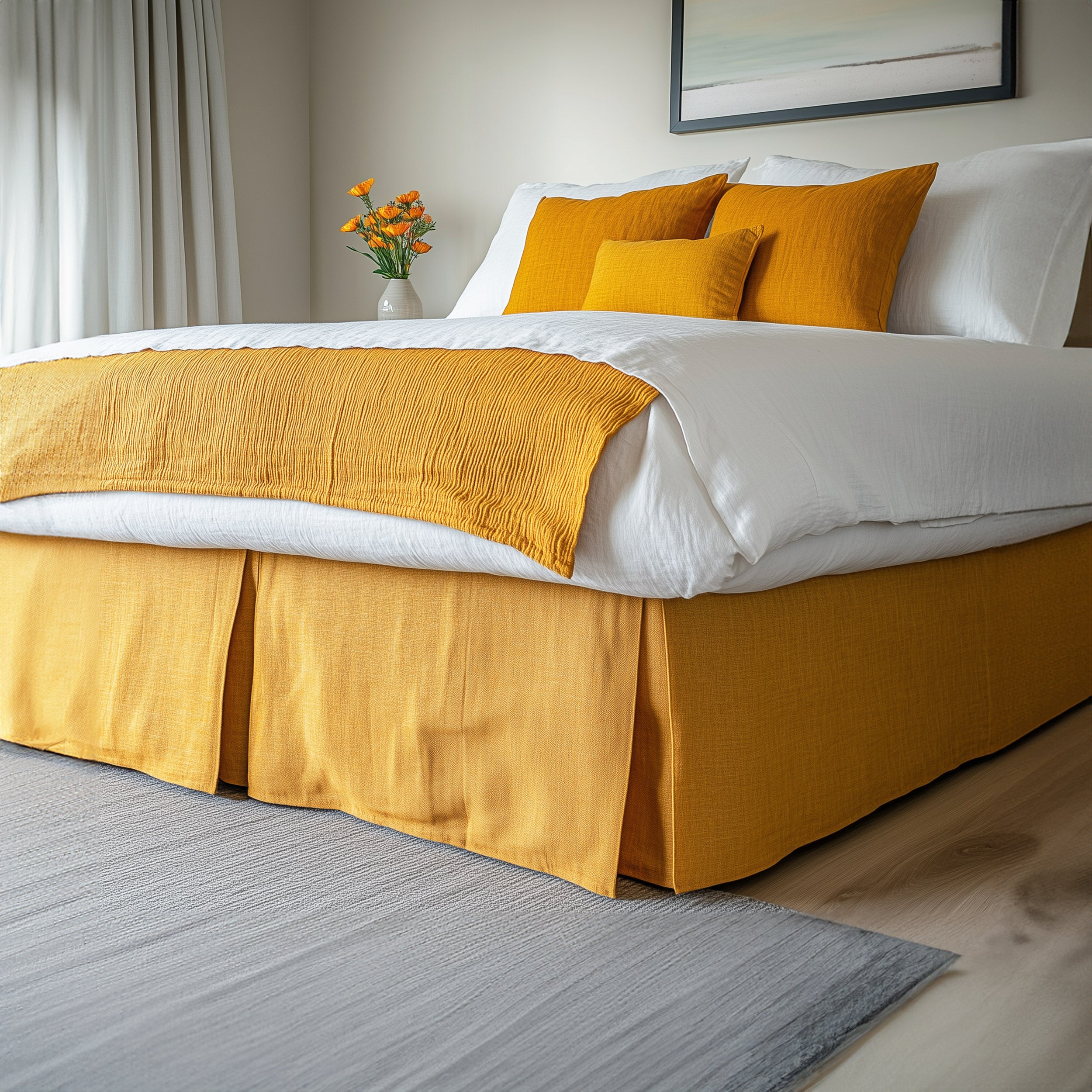 Linen Bed Skirt with Kick Pleats
