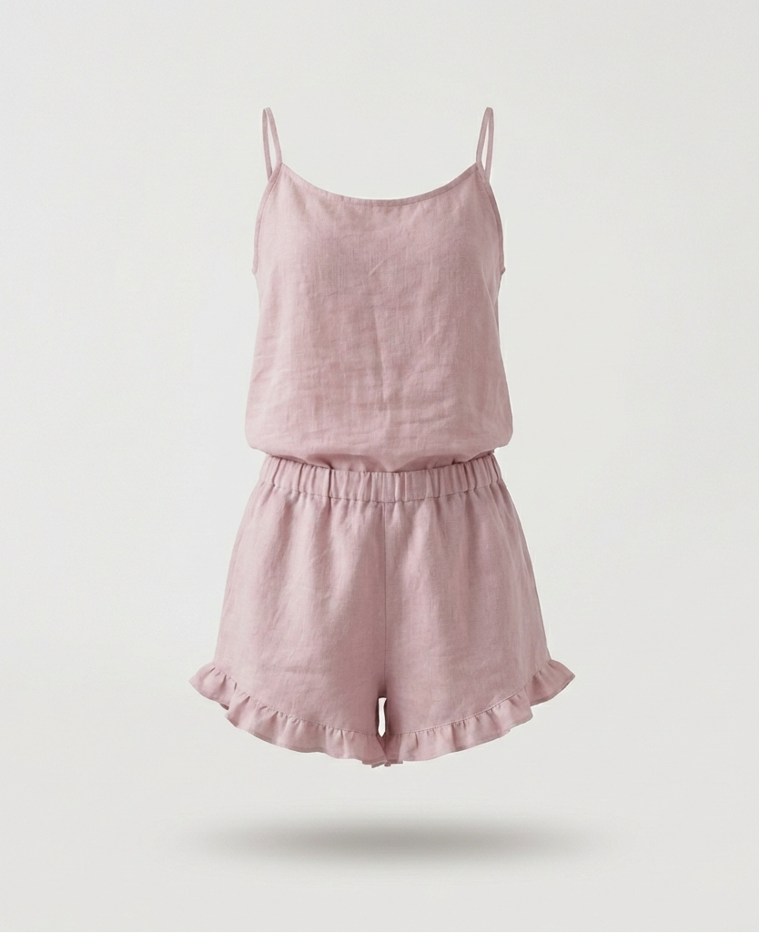 Linen Pajama Set & Ruffle Shorts Sleepwear
