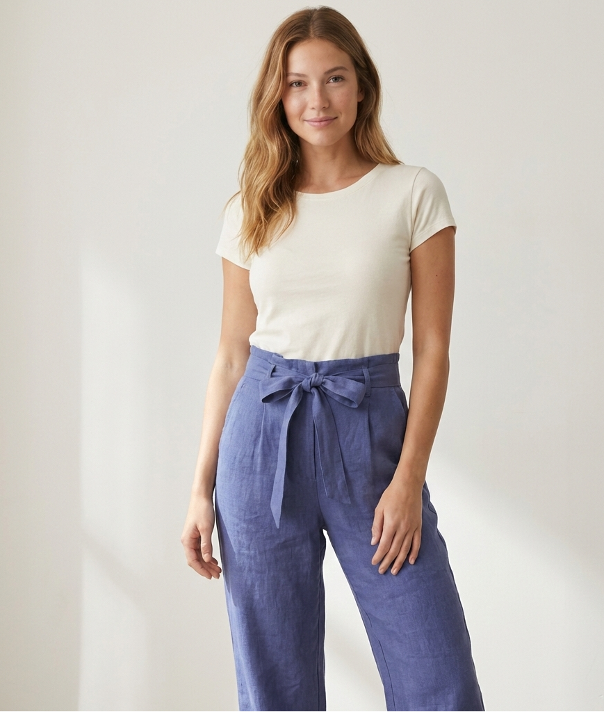 Linen Wide-Leg Trousers with Tie Belt