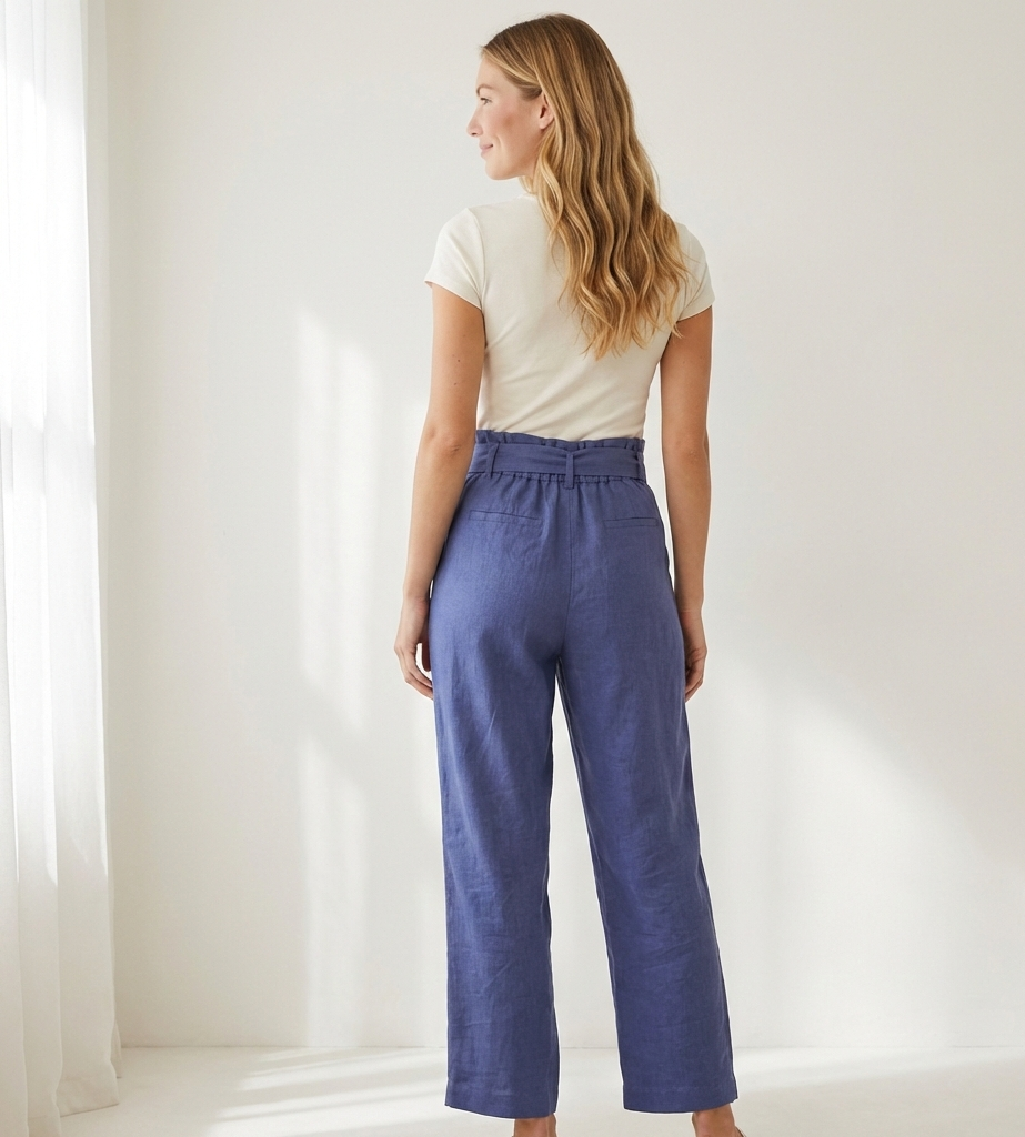 Linen Wide-Leg Trousers with Tie Belt