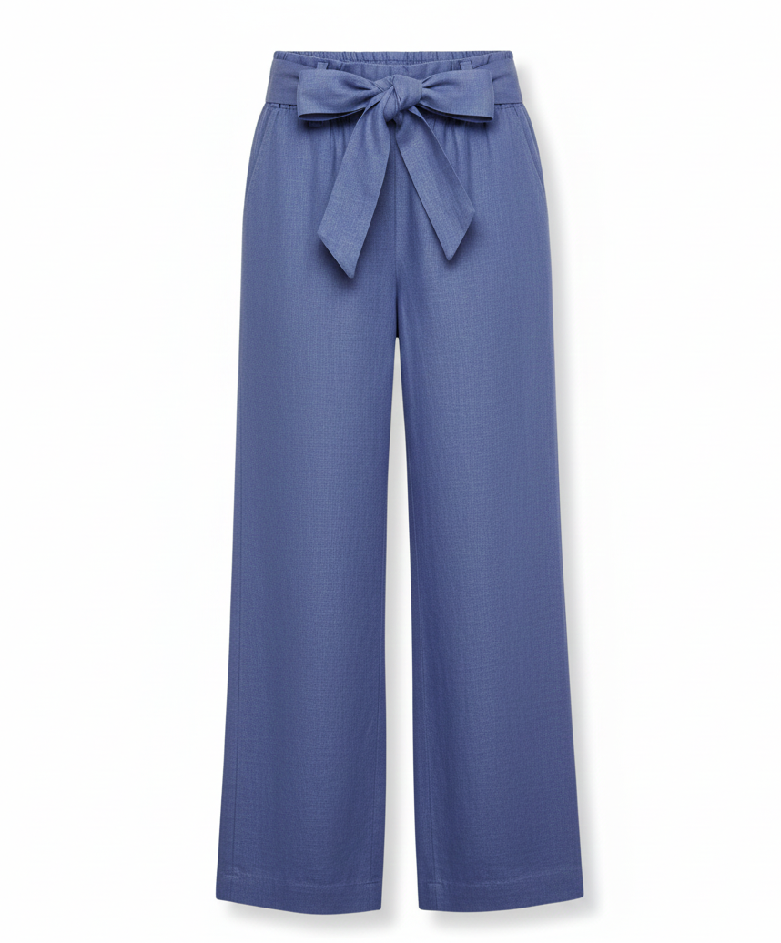 Linen Wide-Leg Trousers with Tie Belt