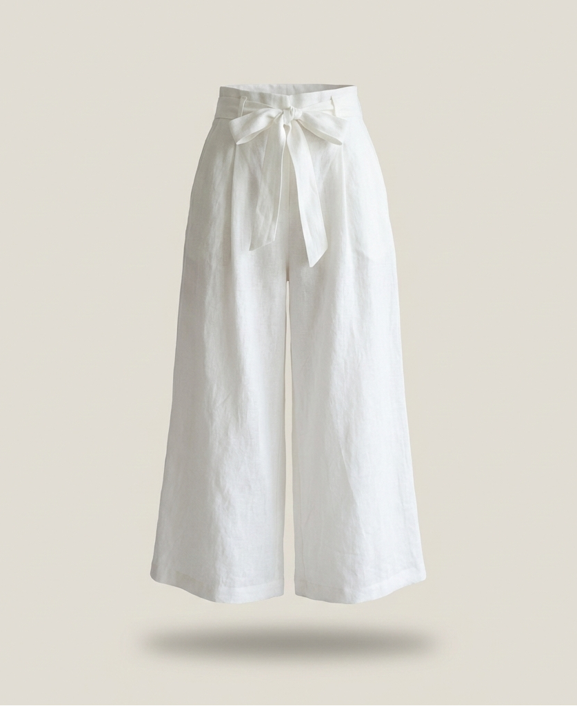 Wide-Leg Linen Pants with Belt