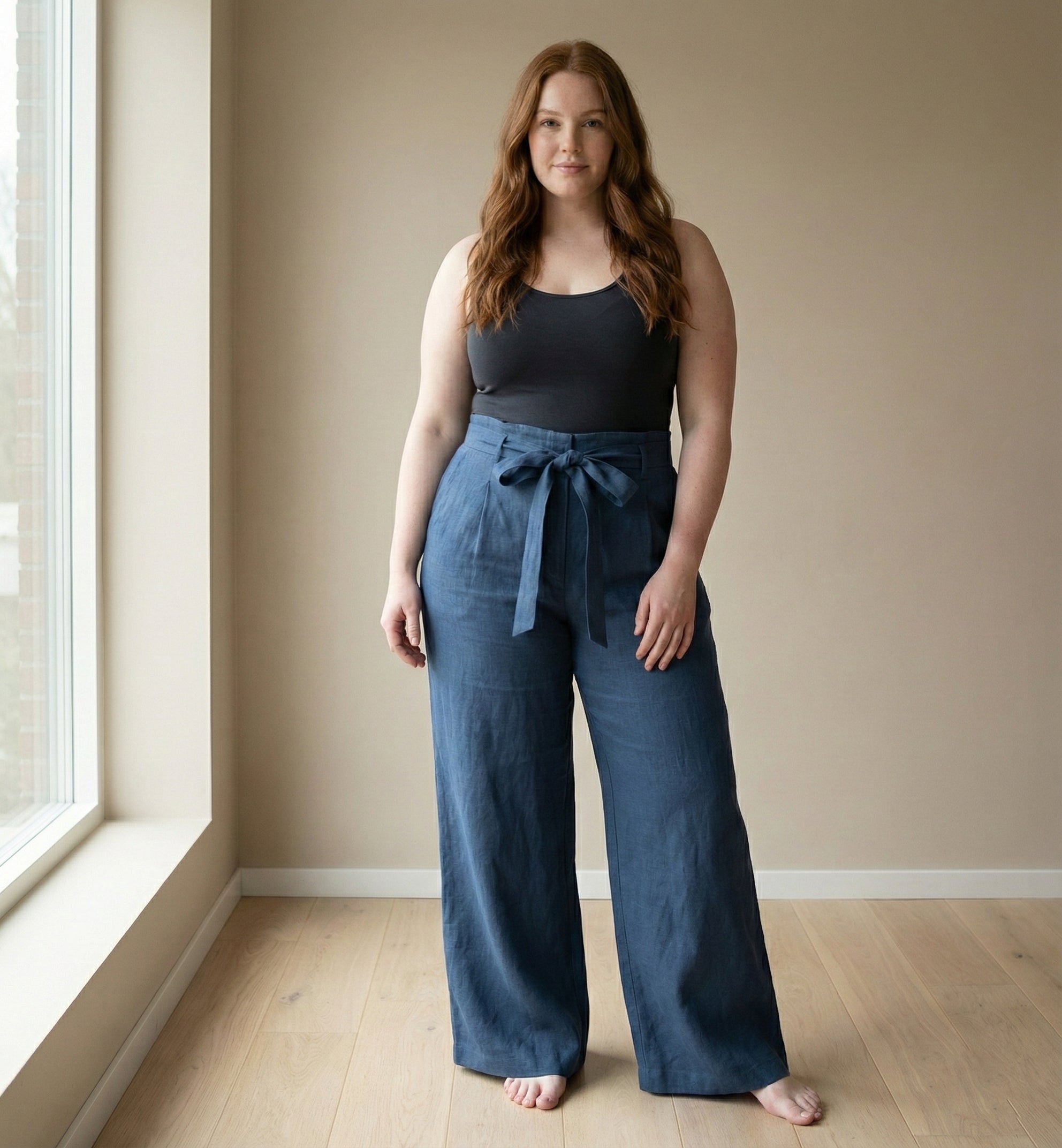 Wide-Leg Linen Pants with Belt
