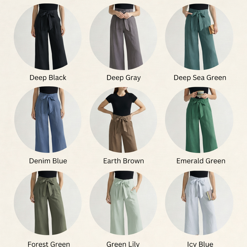 Wide-Leg Linen Pants with Belt