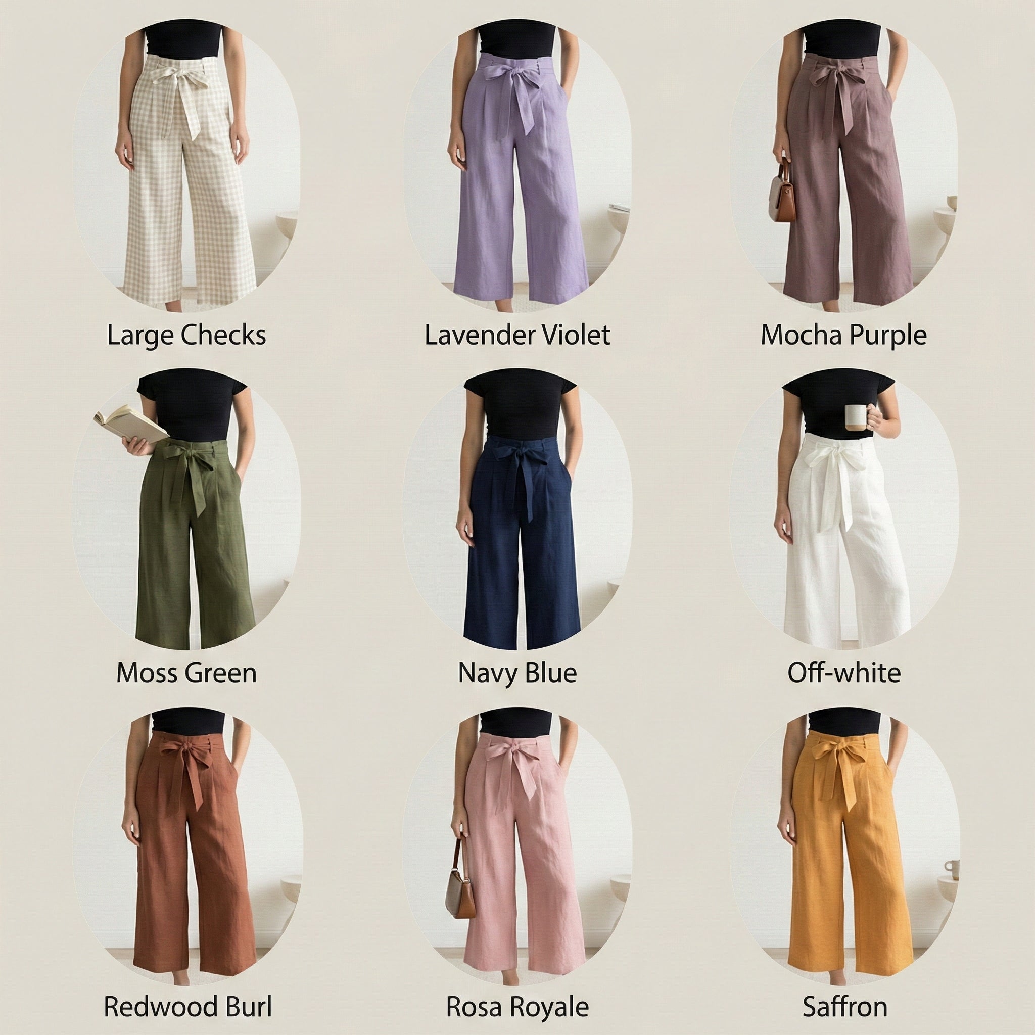 Wide-Leg Linen Pants with Belt