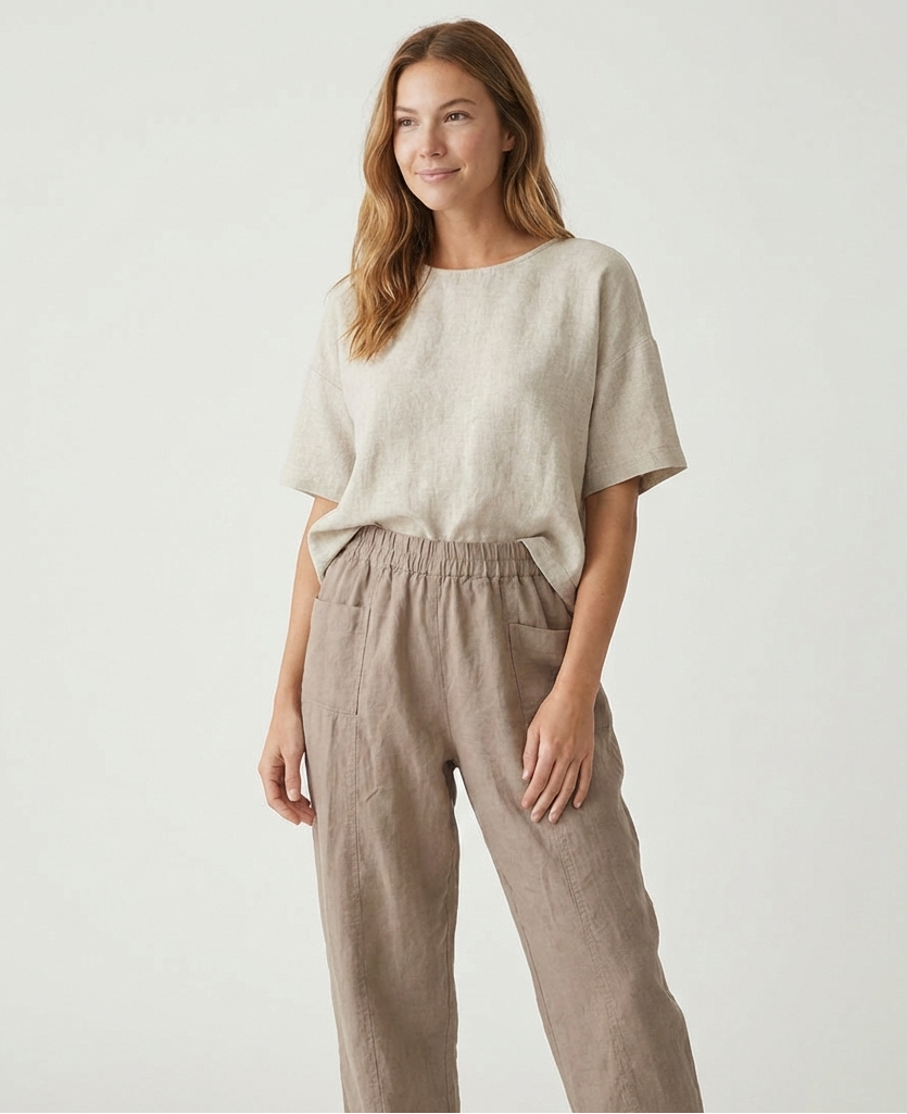High-Waisted Relaxed Linen Pants with Pockets