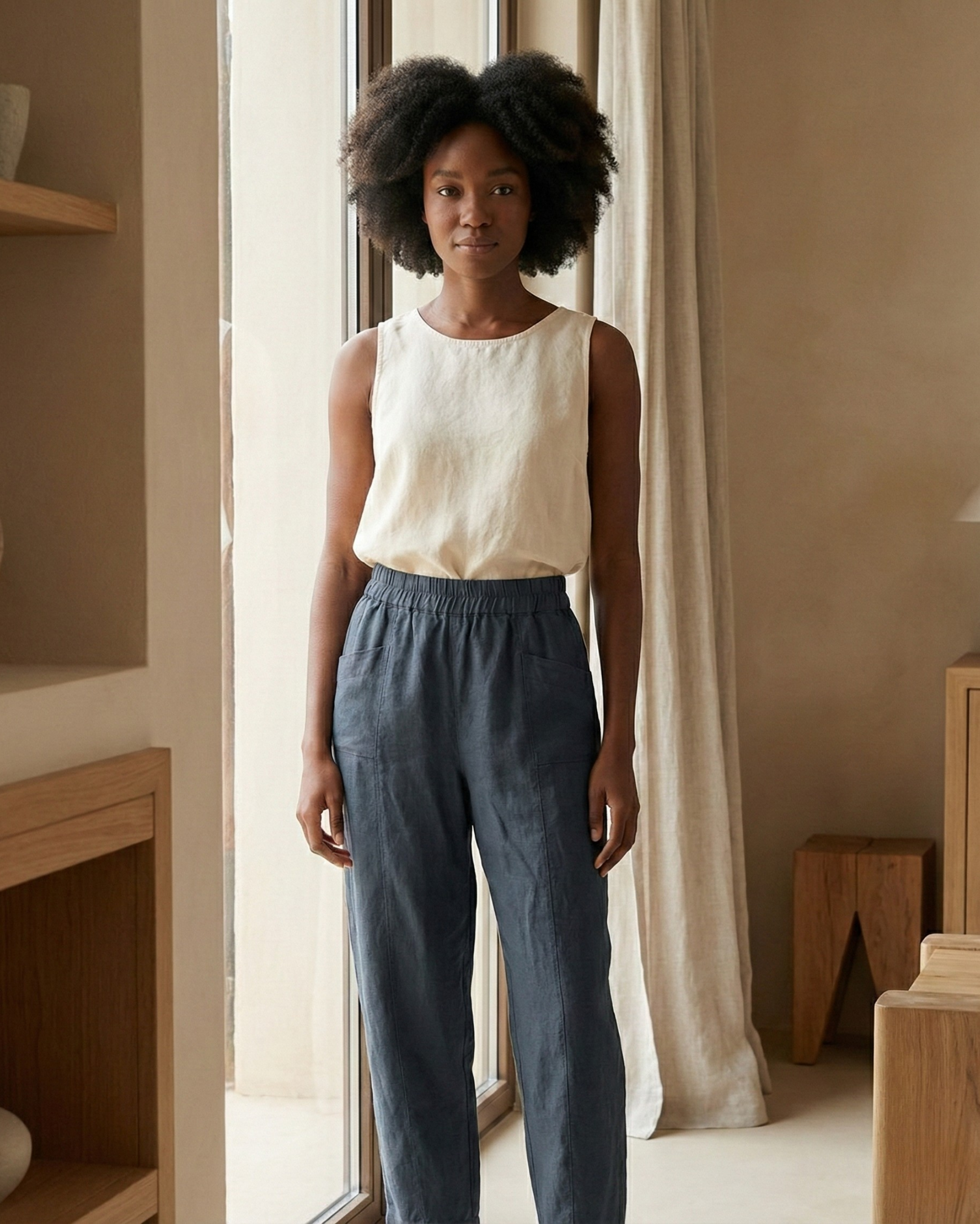 High-Waisted Relaxed Linen Pants with Pockets