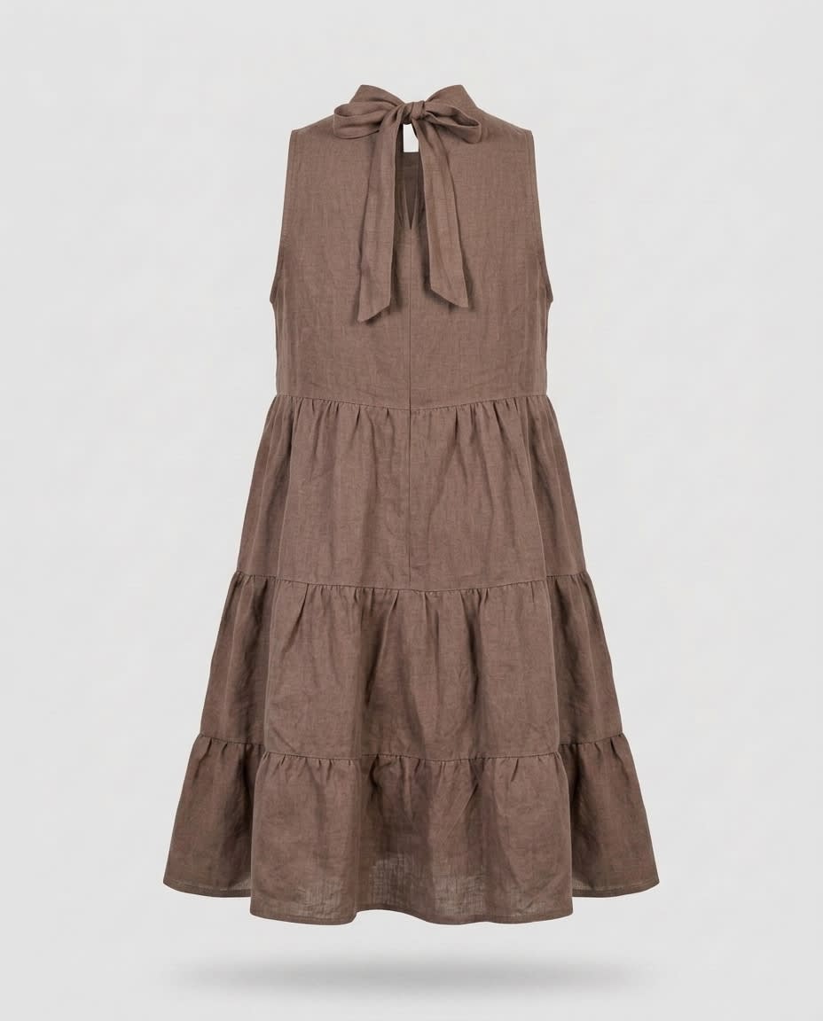 Sleeveless Tiered High-Neck Linen Dress