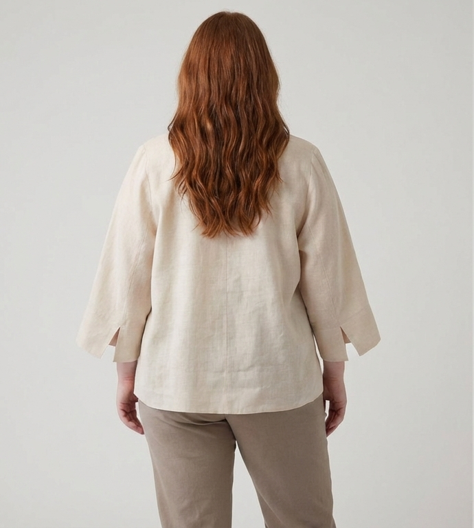 Linen Blouse with Batwing Sleeves
