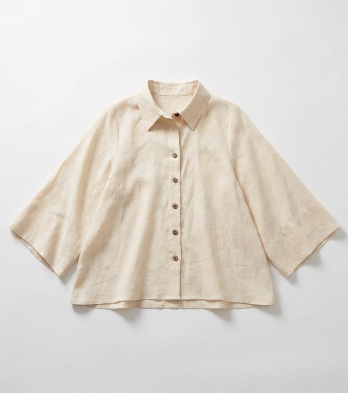 Linen Blouse with Batwing Sleeves