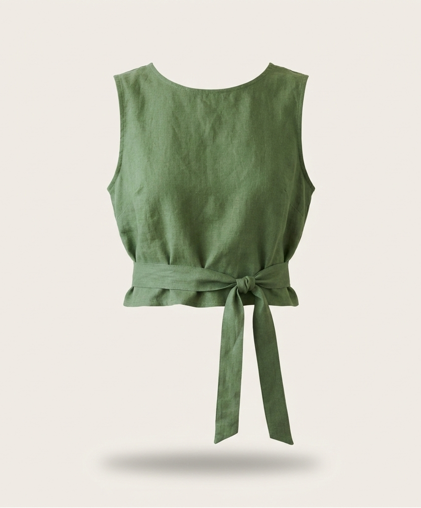 Linen Wrap Blouse with Tie Belt