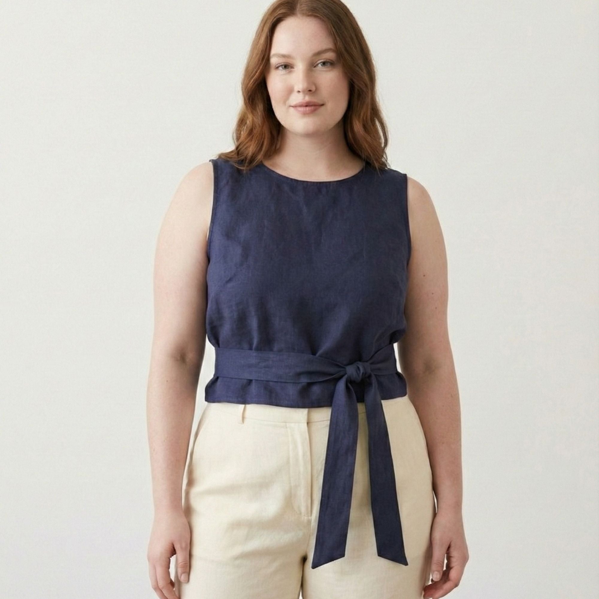 Linen Wrap Blouse with Tie Belt