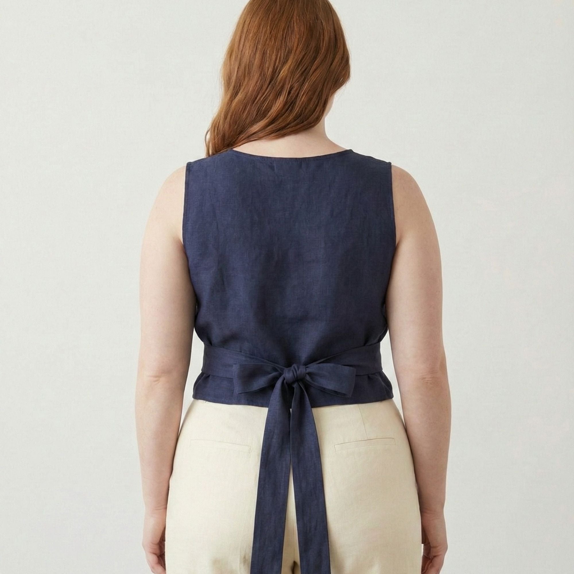 Linen Wrap Blouse with Tie Belt