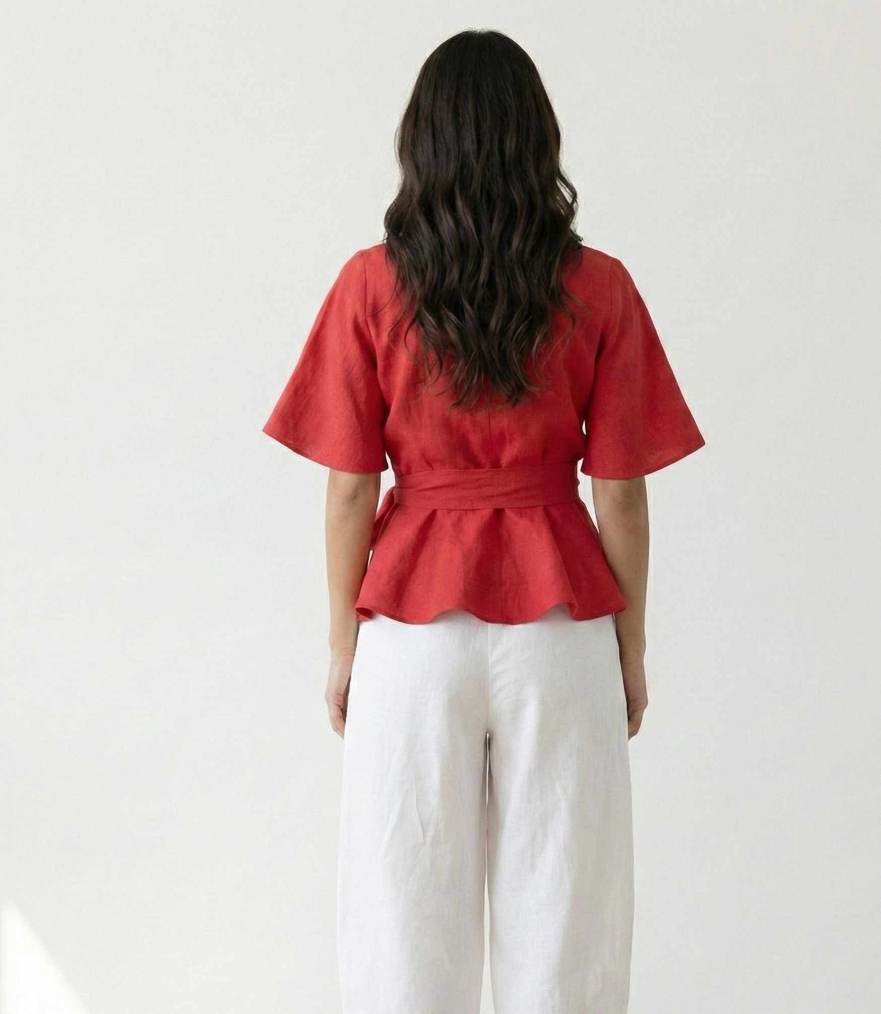 Linen Wrap Blouse with Tie Belt