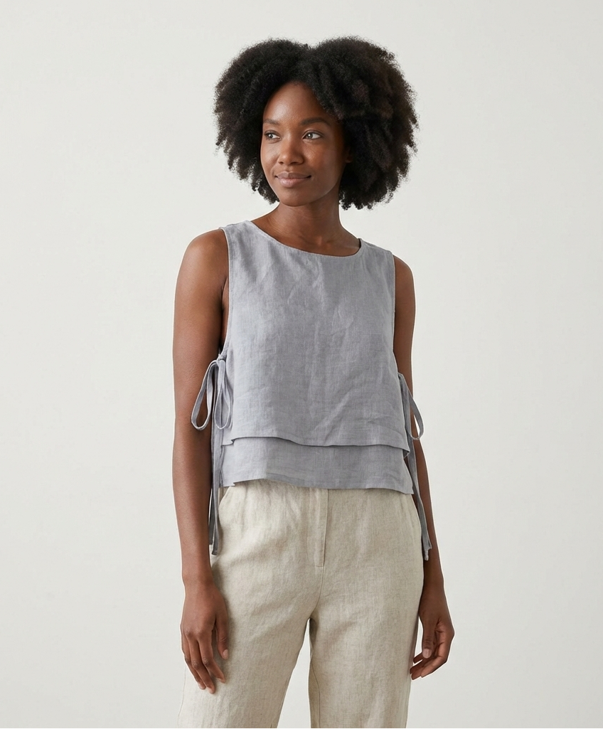 Layered Linen Top with Side Ties