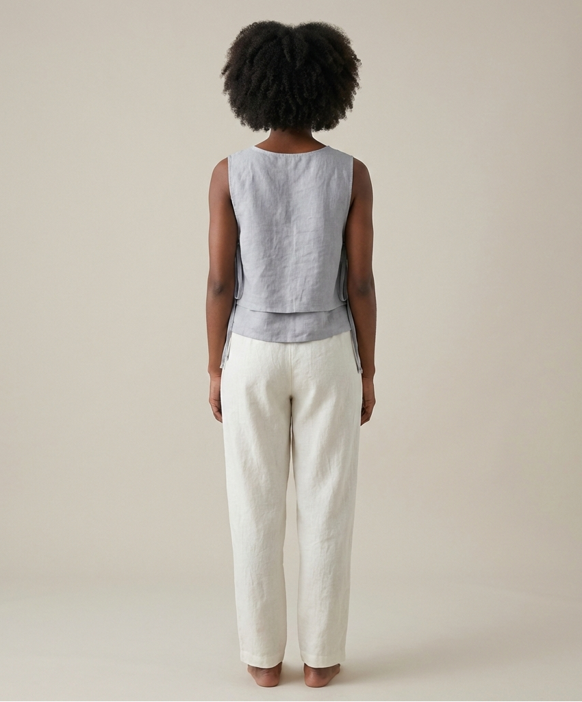 Layered Linen Top with Side Ties