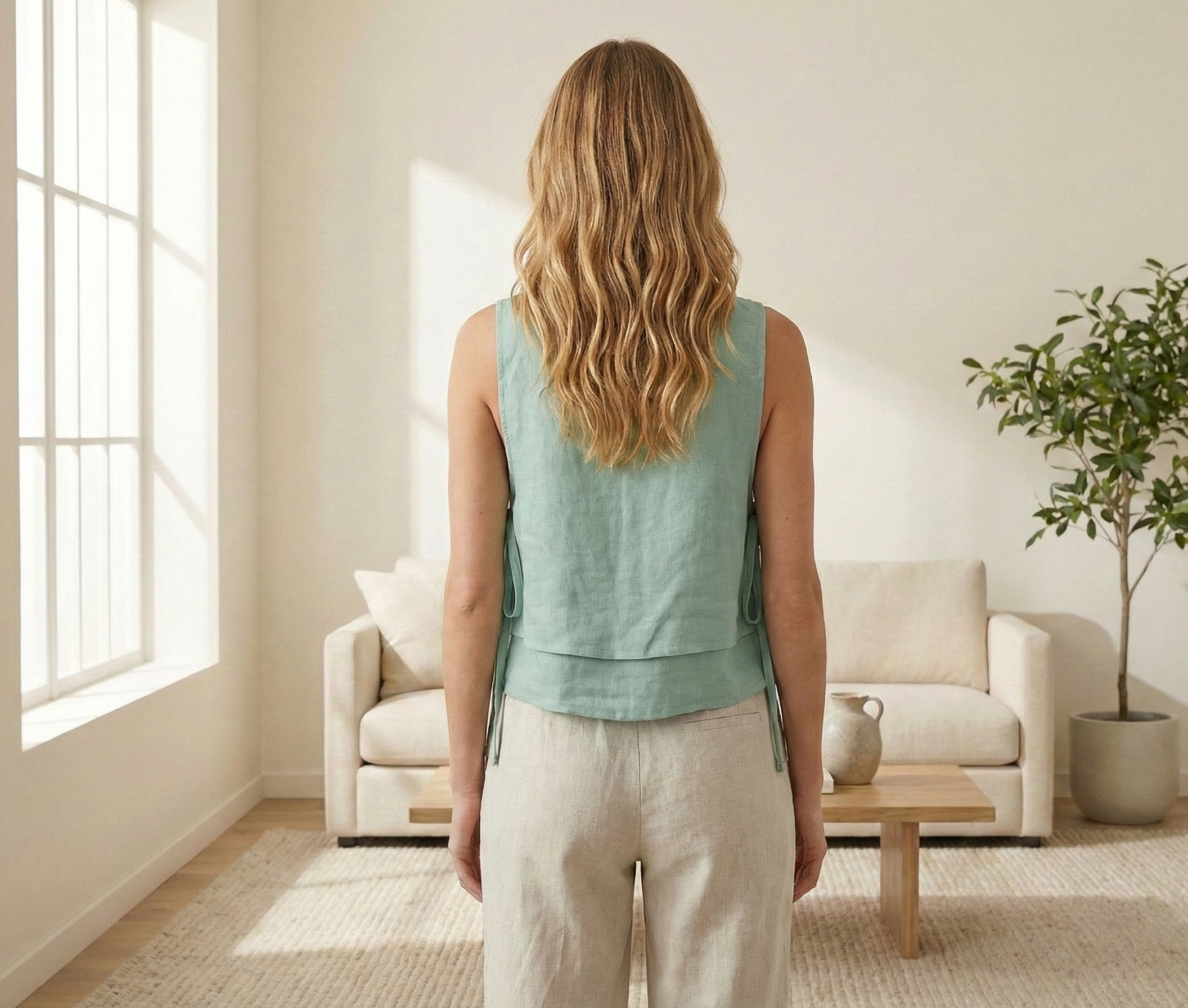 Layered Linen Top with Side Ties