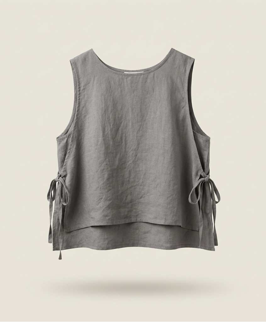 Layered Linen Top with Side Ties