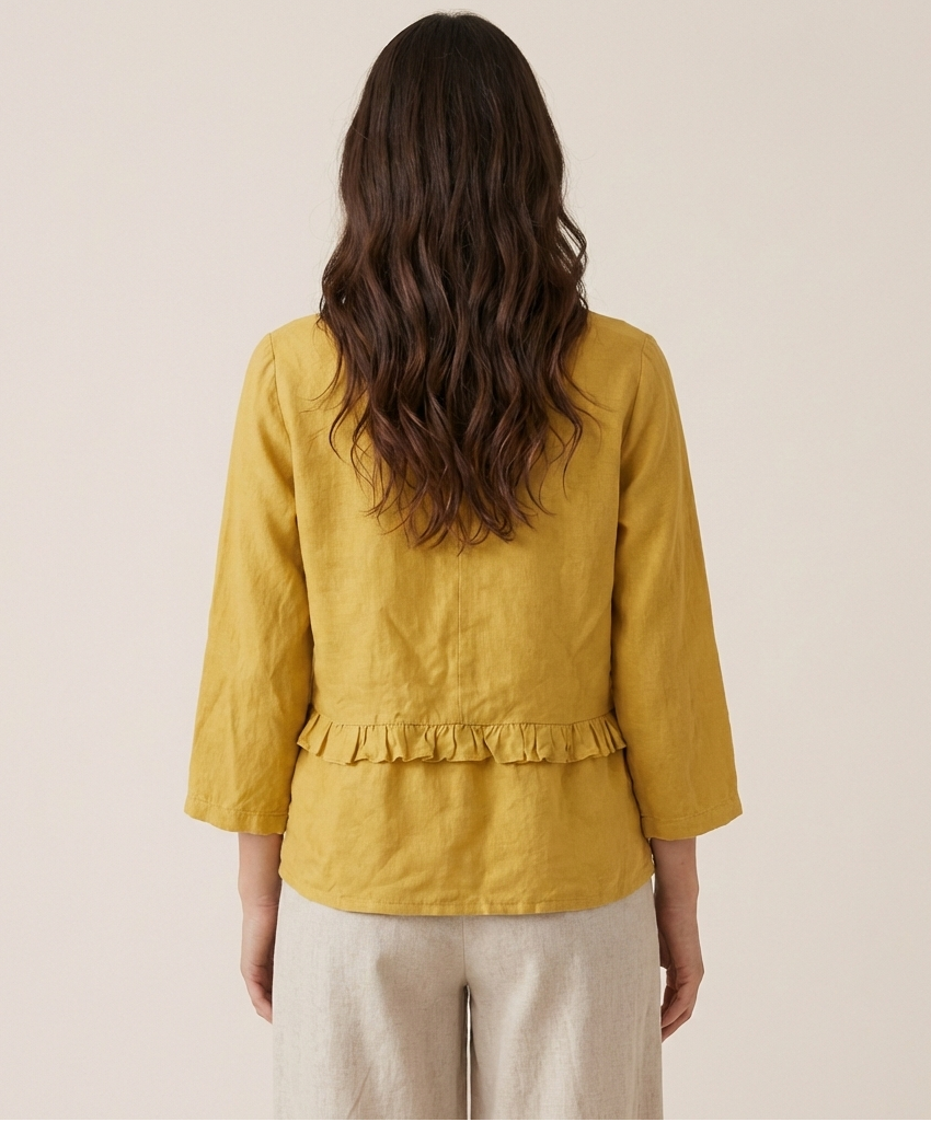 Ruffled Linen Blouse with V-Neck