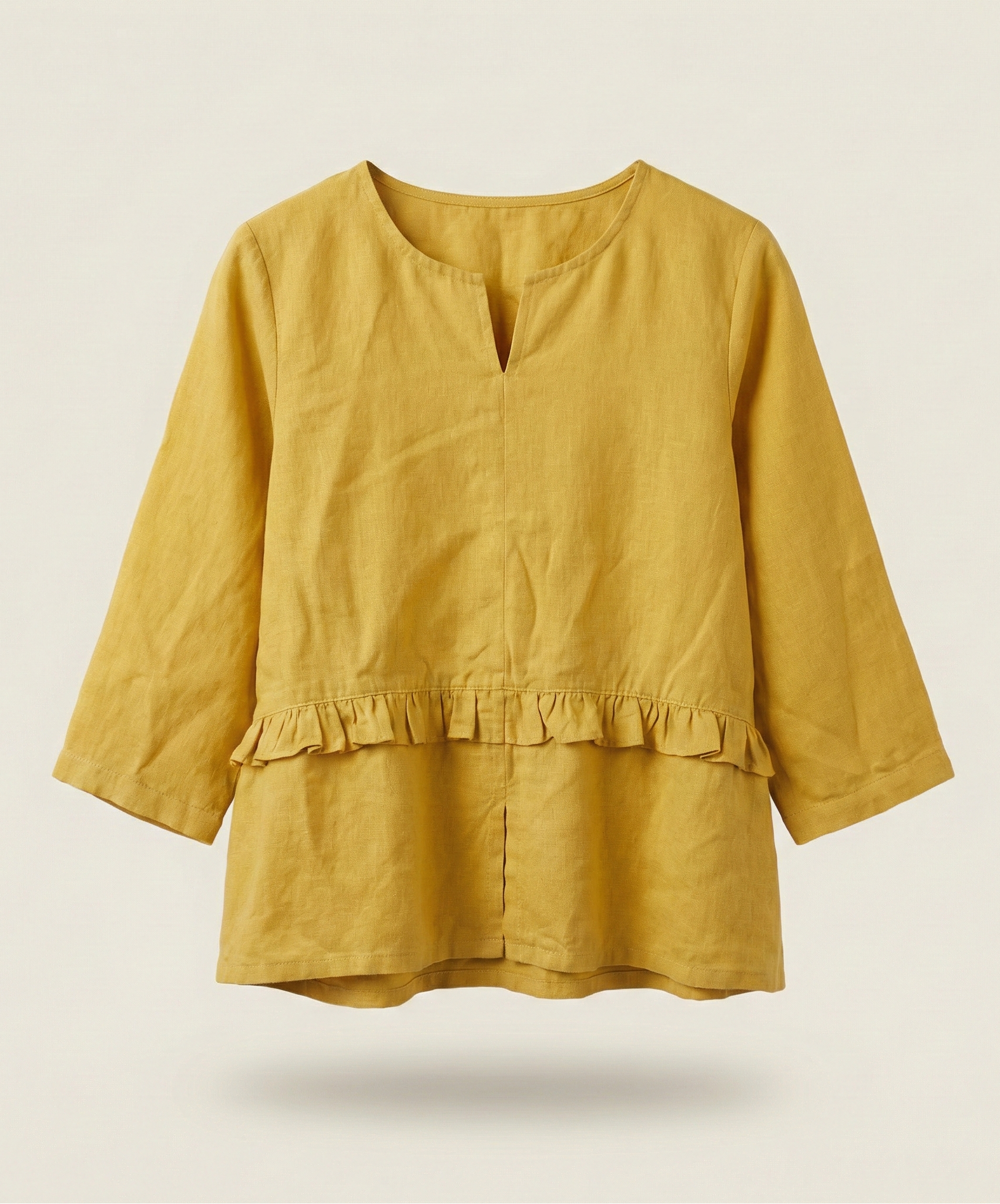 Ruffled Linen Blouse with V-Neck