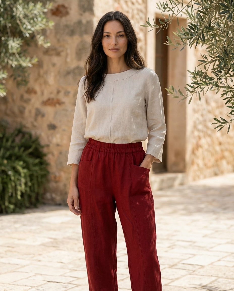 High-Waisted Relaxed Linen Pants with Pockets