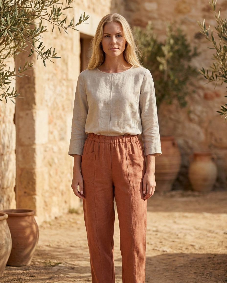 High-Waisted Relaxed Linen Pants with Pockets