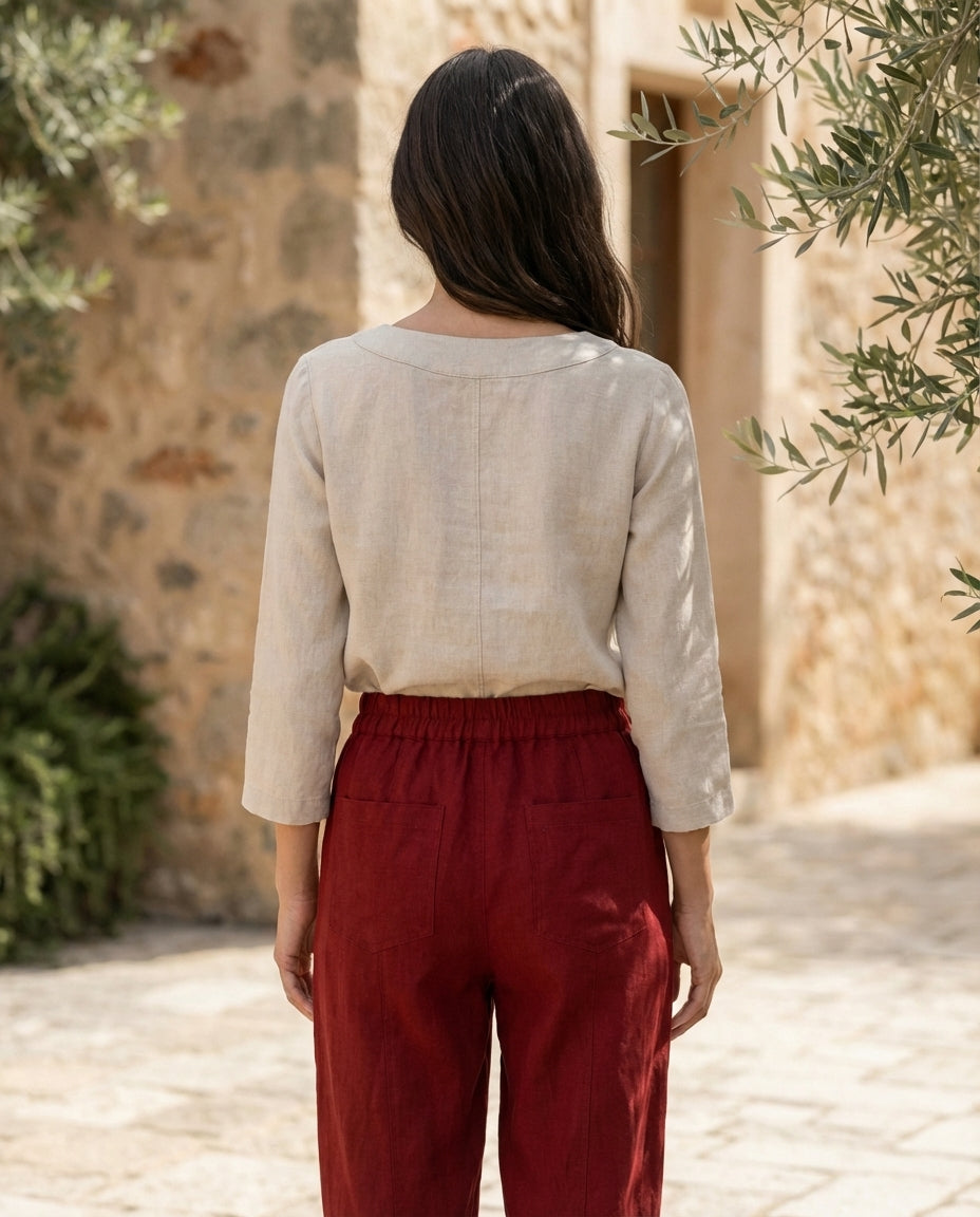 High-Waisted Relaxed Linen Pants with Pockets