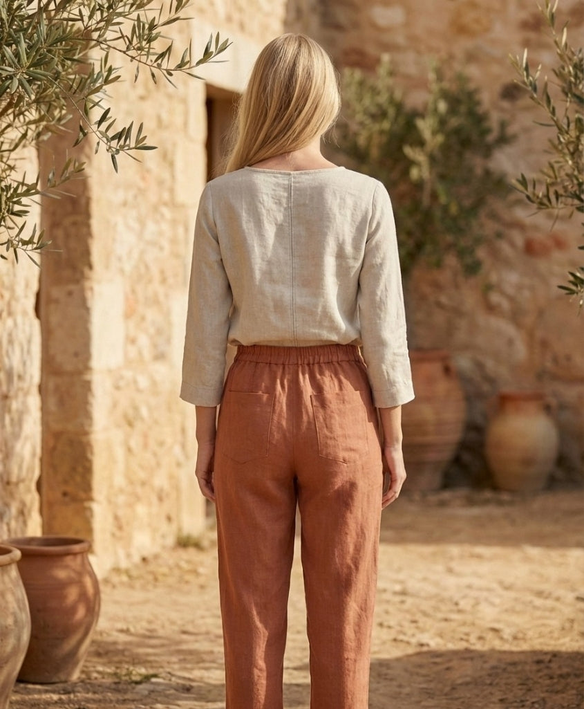 High-Waisted Relaxed Linen Pants with Pockets