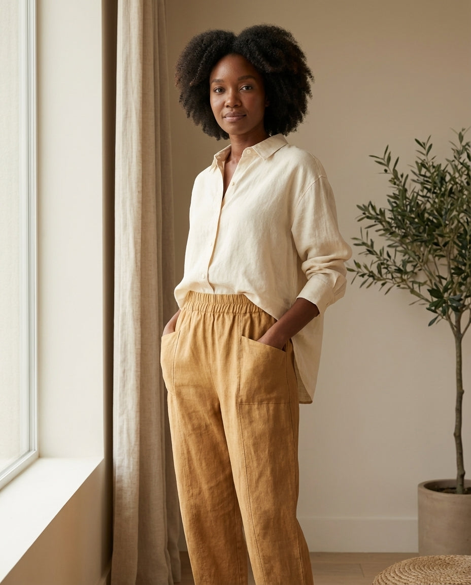 High-Waisted Relaxed Linen Pants with Pockets