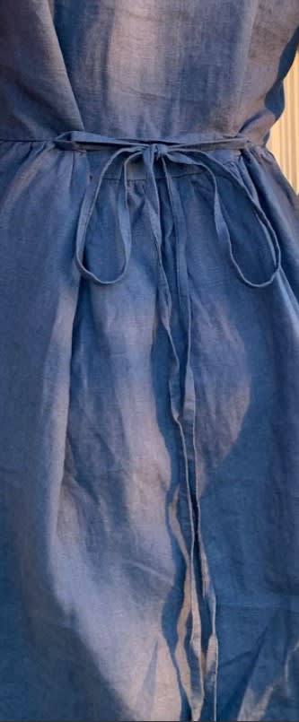 Button-Front Gathered Linen Midi Dress
