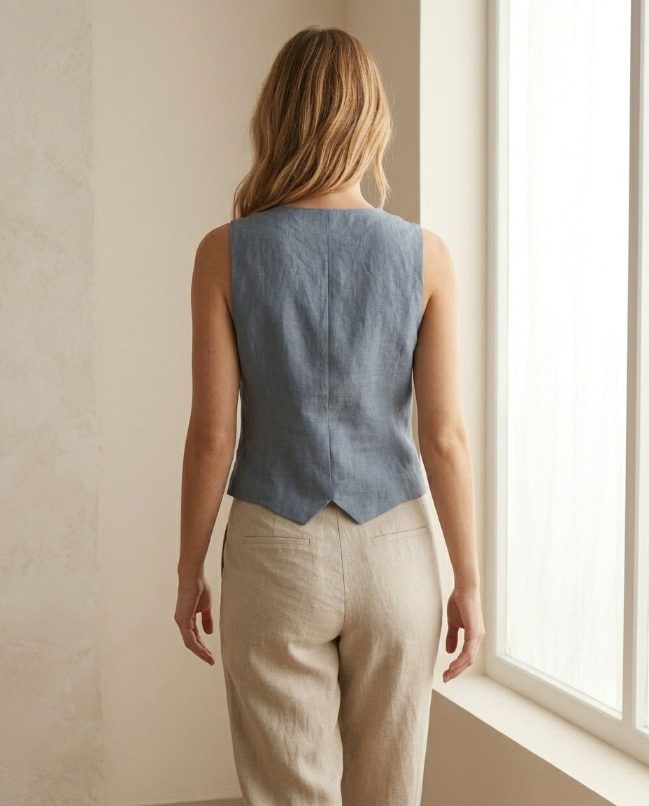 Women's Linen Button-Up Vest