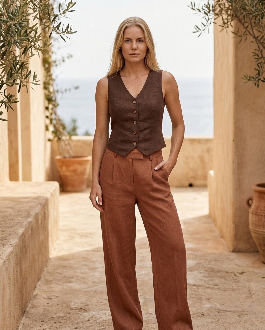 Women's Linen Button-Up Vest