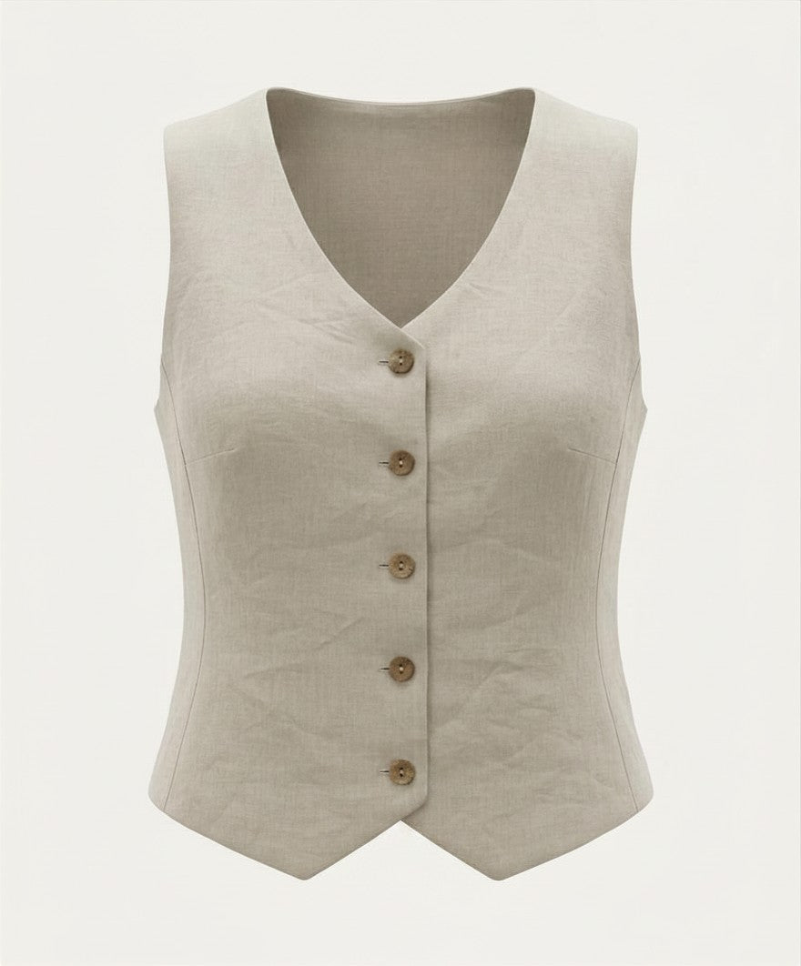 Women's Linen Button-Up Vest