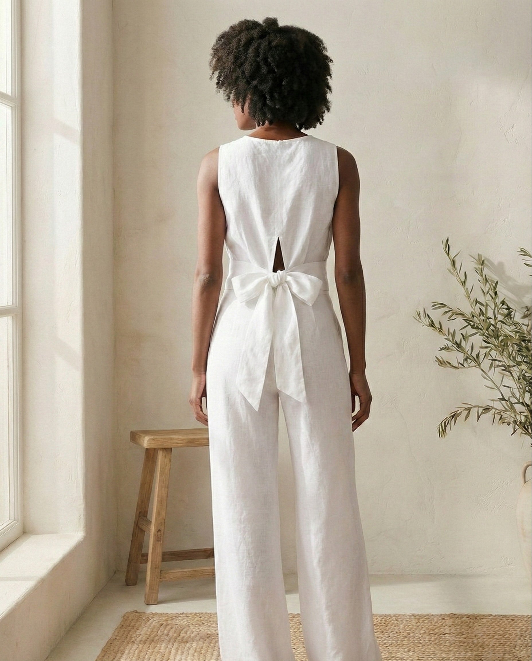 Linen Wrap Blouse with Tie Belt