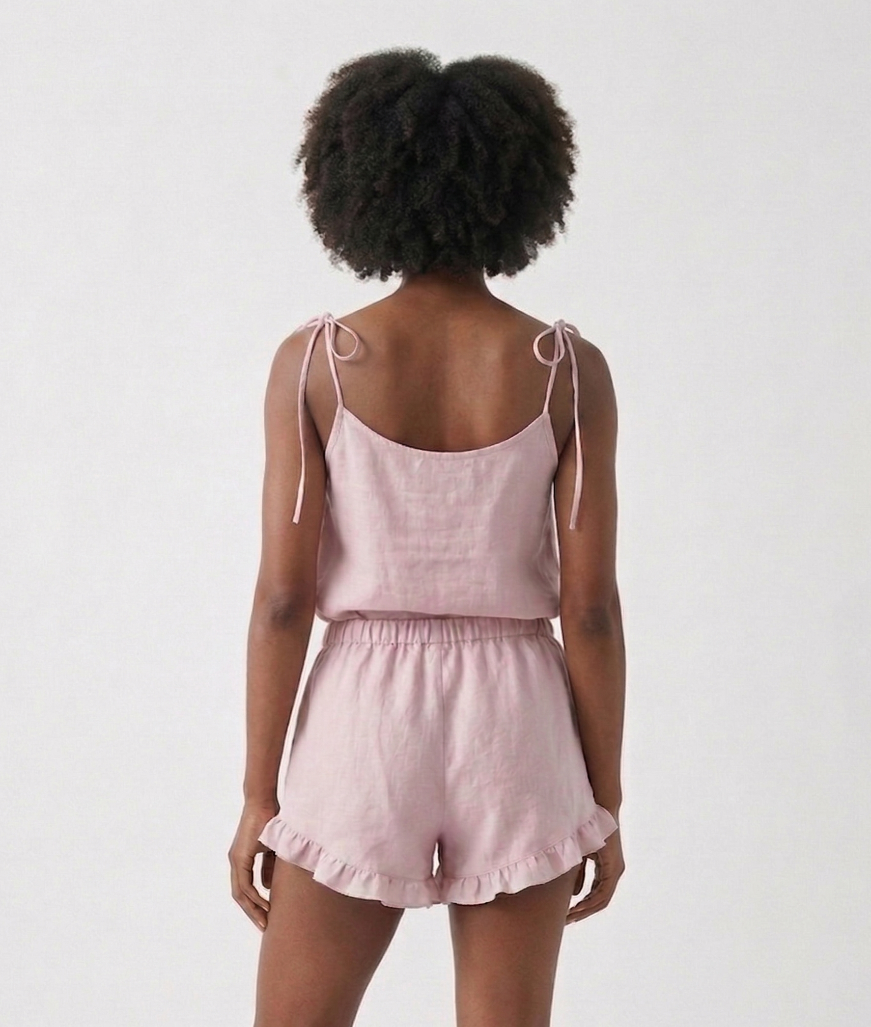 Linen Pajama Set & Ruffle Shorts Sleepwear