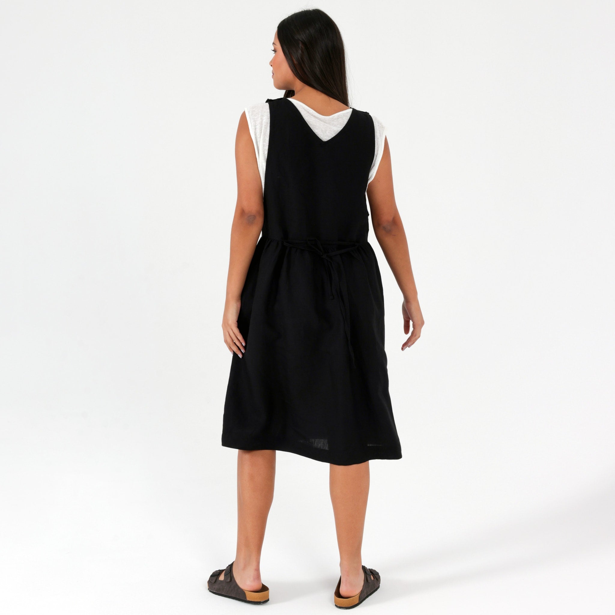 Sleeveless Linen Pinafore Pocket Dress