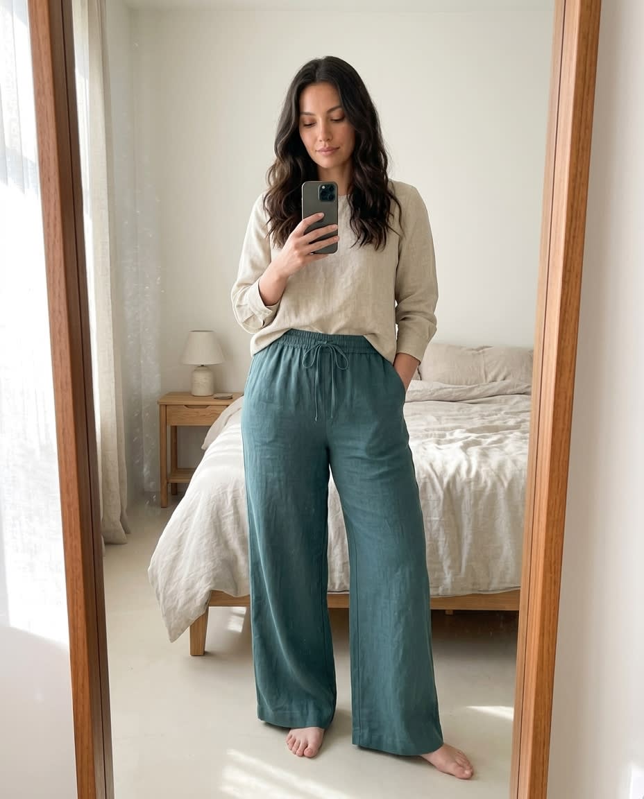 Wide-Leg Drawstring Linen Trousers