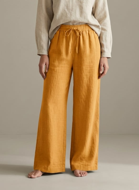 Wide-Leg Drawstring Linen Trousers