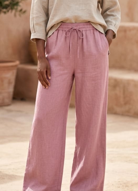 Wide-Leg Drawstring Linen Trousers
