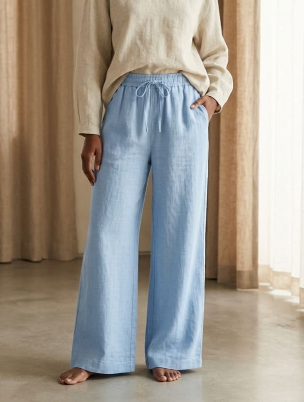 Wide-Leg Drawstring Linen Trousers