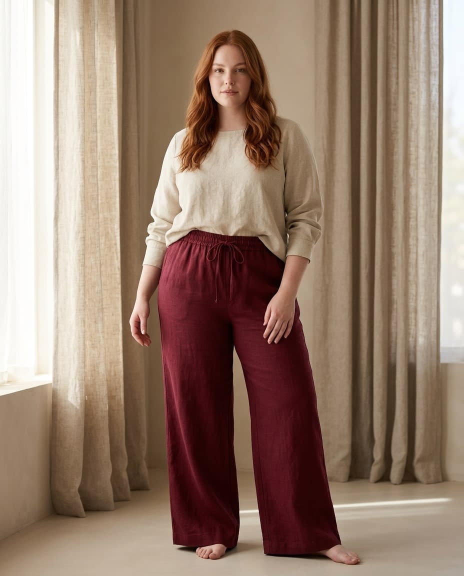 Wide-Leg Drawstring Linen Trousers