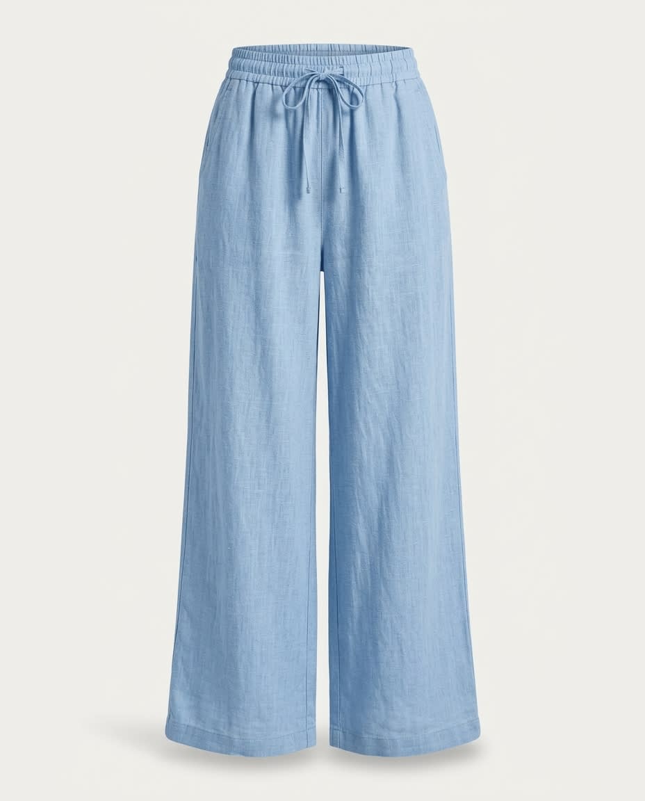 Wide-Leg Drawstring Linen Trousers