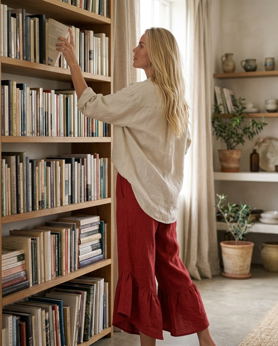 Ruffled Wide-Leg Linen Culottes