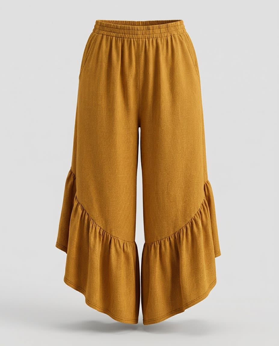 Ruffled Wide-Leg Linen Culottes