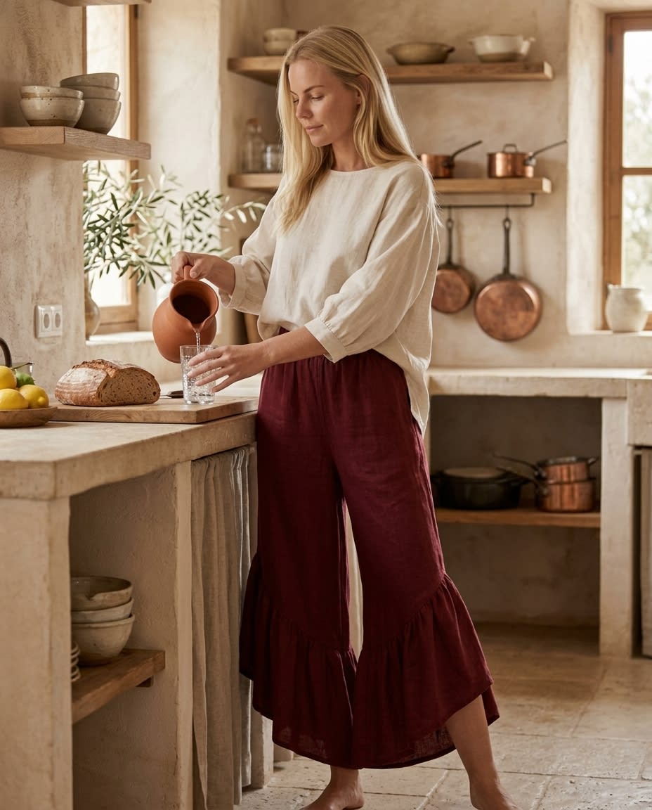 Ruffled Wide-Leg Linen Culottes