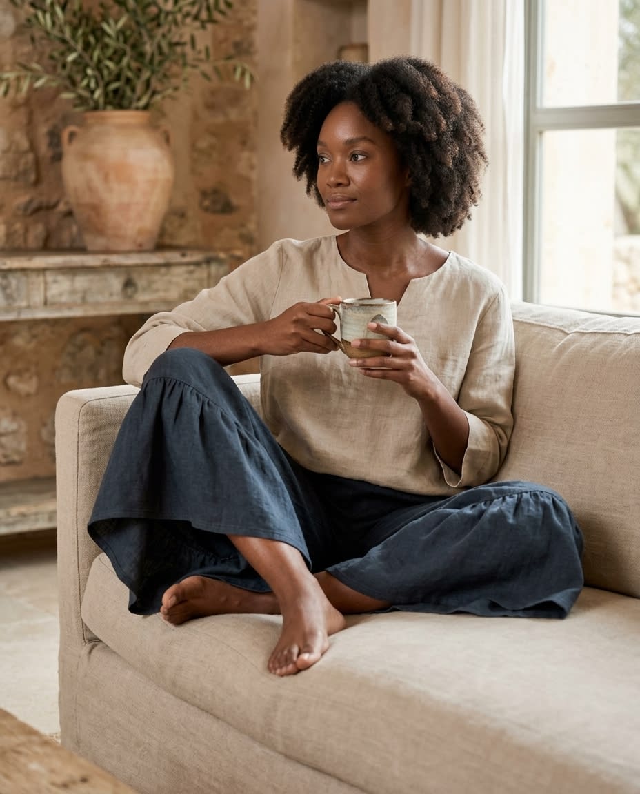Ruffled Wide-Leg Linen Culottes